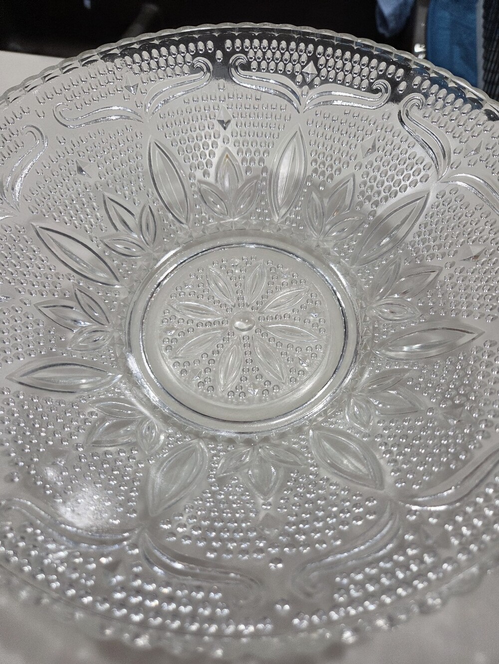 Clear Pressed Glass Serving Bowl - Elegant Floral Pattern